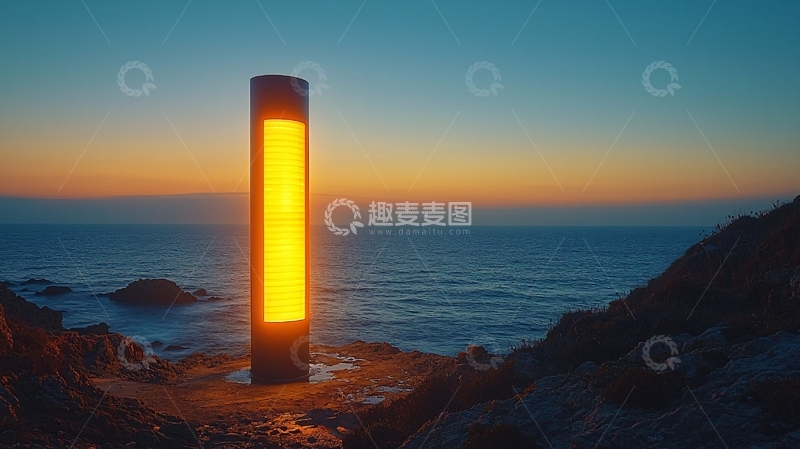 高清大图下载【趣麦麦图】海边落日灯柱