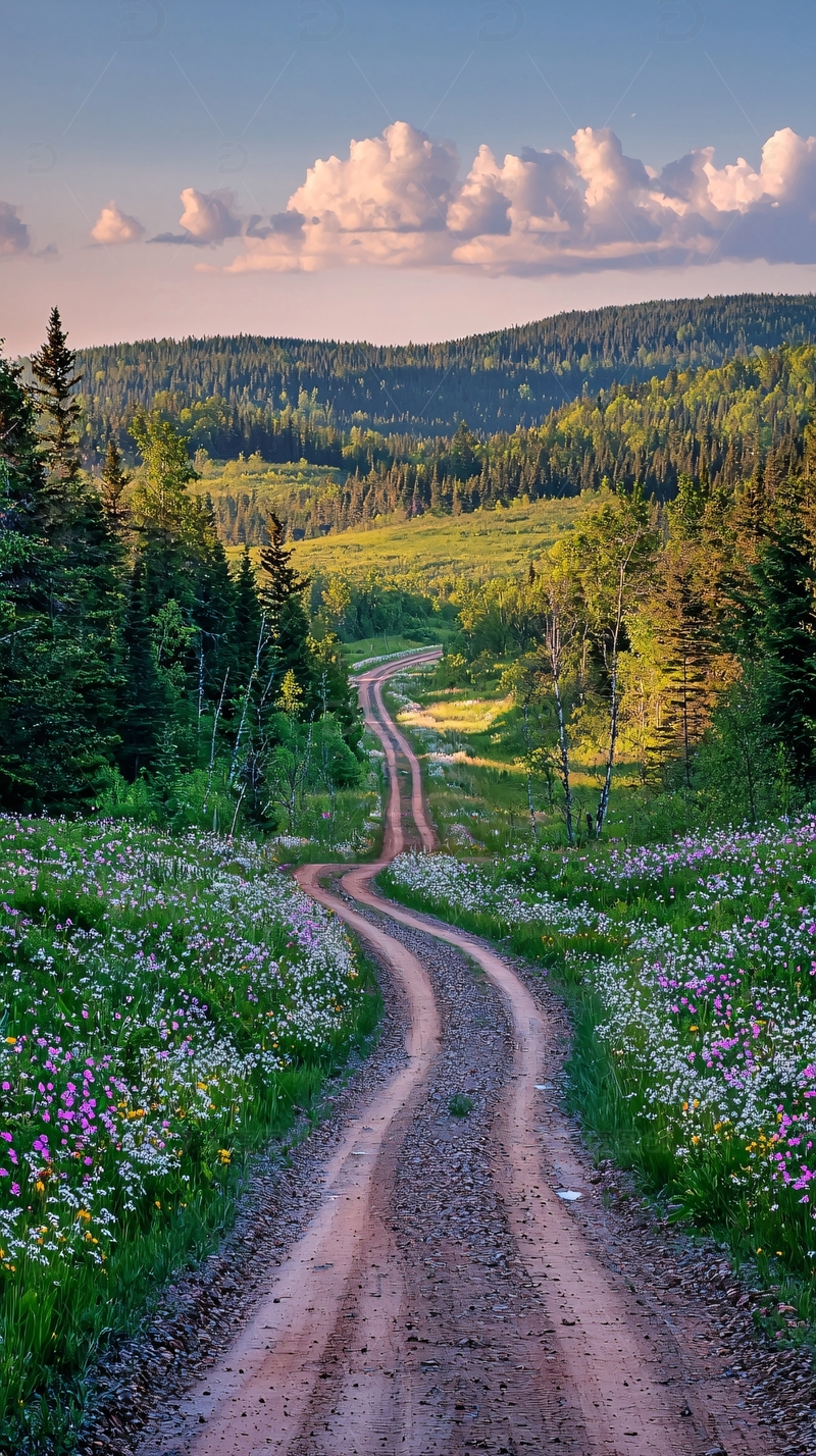 高清大图下载【趣麦麦图】蜿蜒小路穿过绿色森林