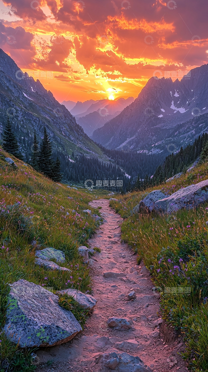 高清大图下载【趣麦麦图】山间小路日落时分