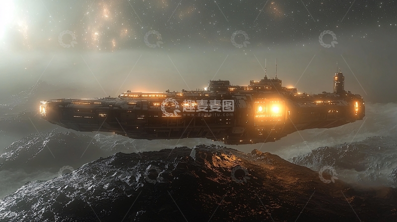 高清大图下载【趣麦麦图】宇宙飞船降落在冰冻星球