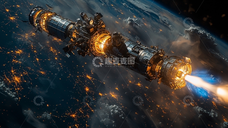 高清大图下载【趣麦麦图】太空飞船地球轨道