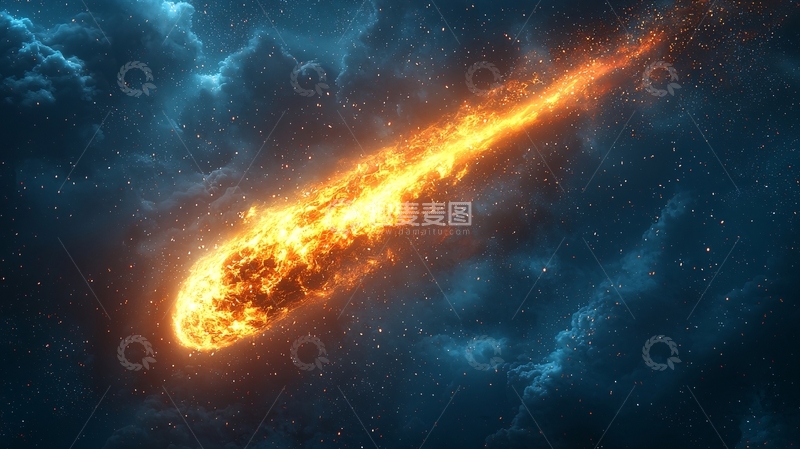 高清大图下载【趣麦麦图】燃烧的陨石划过太空