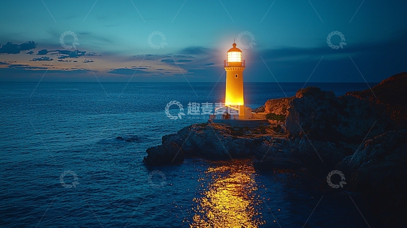 高清大图下载【趣麦麦图】夜幕下的孤独灯塔