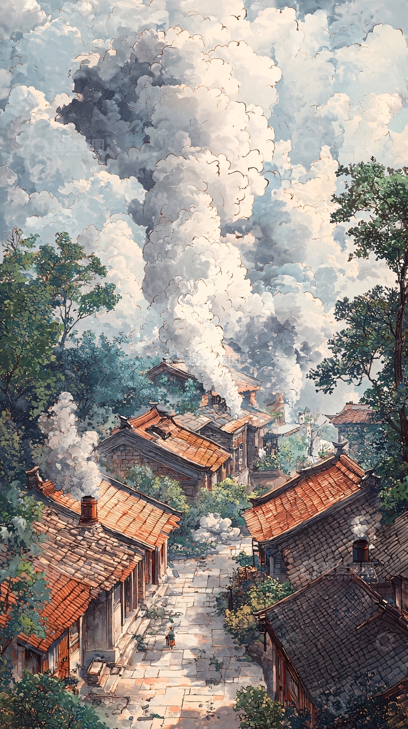 高清大图下载【趣麦麦图】山间小镇