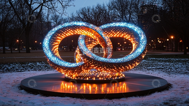 高清大图下载【趣麦麦图】光影交错的金属环形雕塑