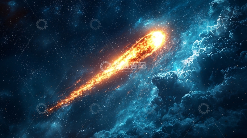 高清大图下载【趣麦麦图】燃烧的流星划过太空