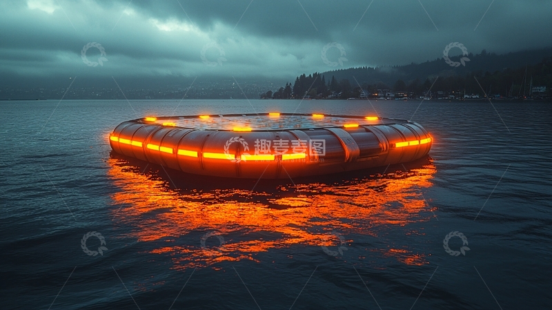 高清大图下载【趣麦麦图】黑暗中漂浮的橙色圆形装置