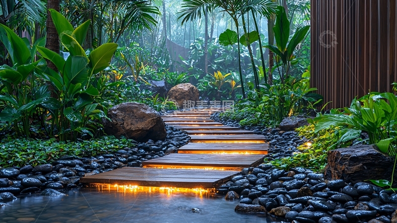 高清大图下载【趣麦麦图】雨后花园石阶小路
