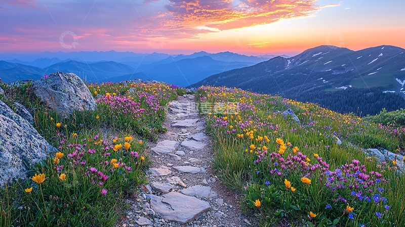 高清大图下载【趣麦麦图】山间小路鲜花盛开