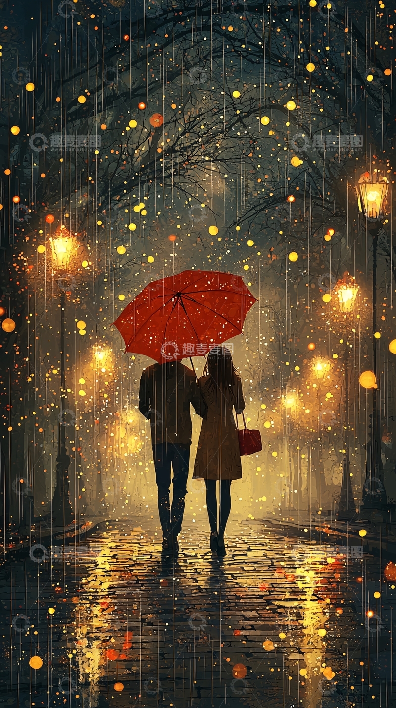 高清大图下载【趣麦麦图】雨中情侣浪漫背影