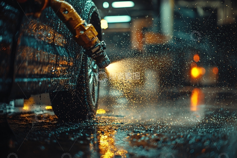 高清大图下载【趣麦麦图】汽车被高压水枪清洗