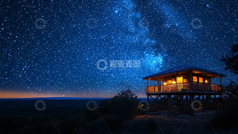 高清大图下载【趣麦麦图】星空下的木屋