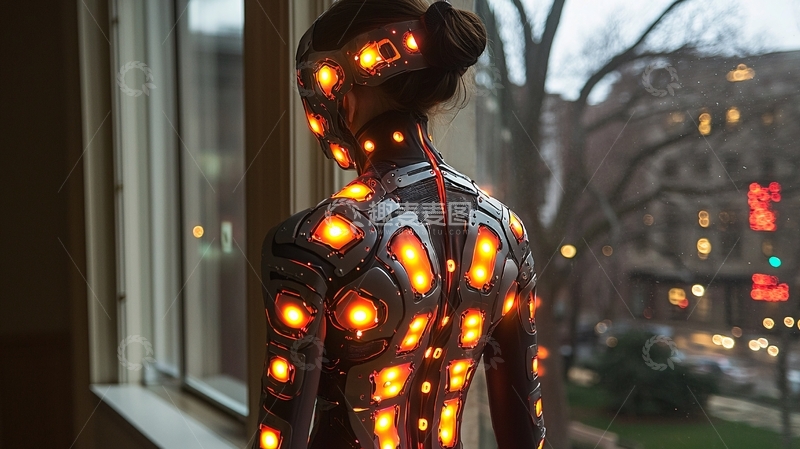 高清大图下载【趣麦麦图】光影科技感女性机器人背影