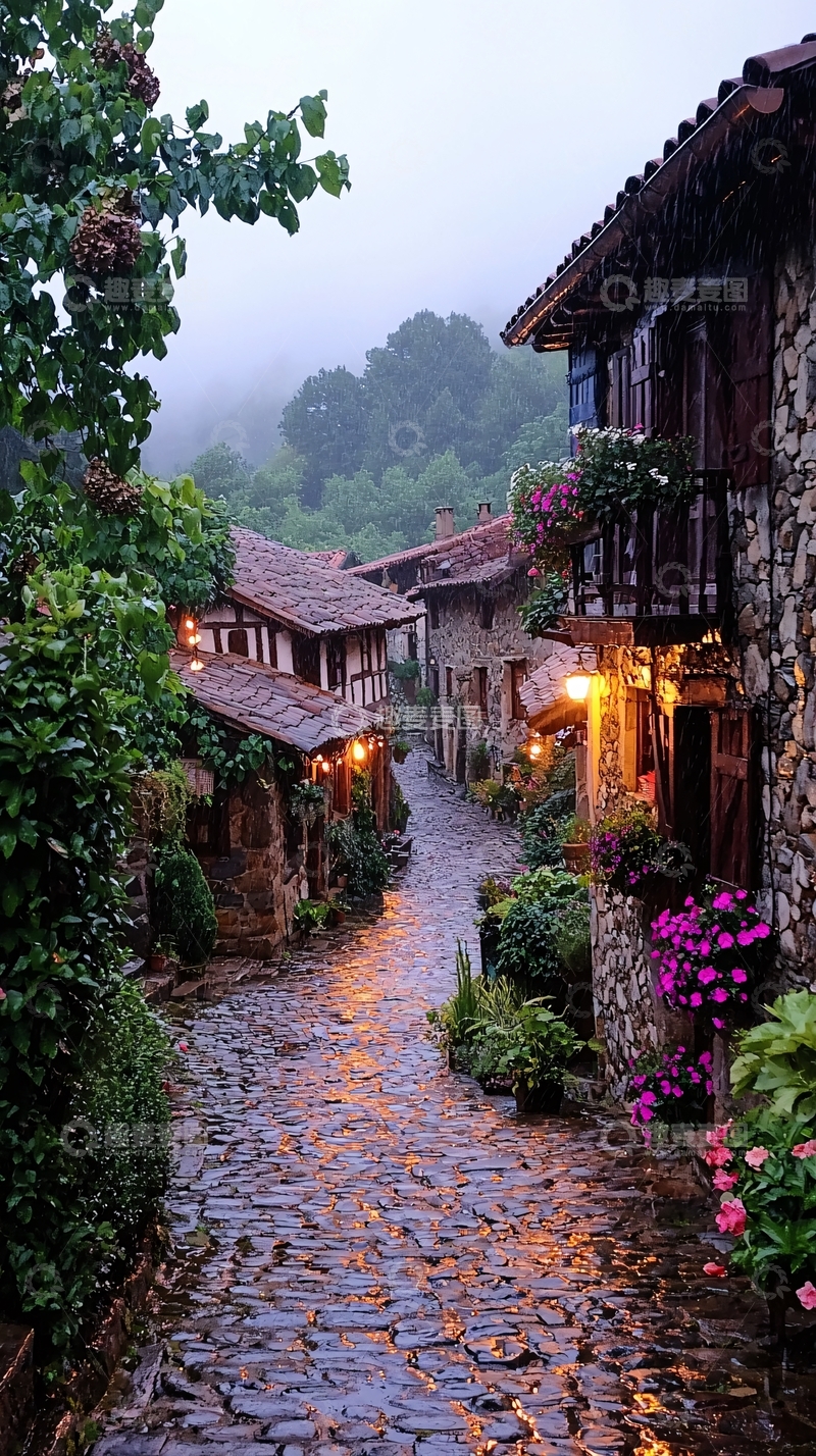高清大图下载【趣麦麦图】雨后宁静的古老村庄