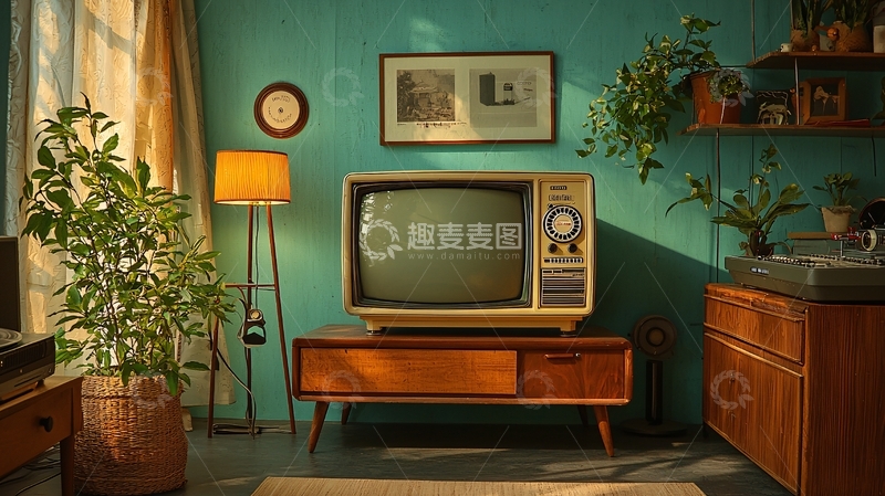 高清大图下载【趣麦麦图】复古电视的房间场景