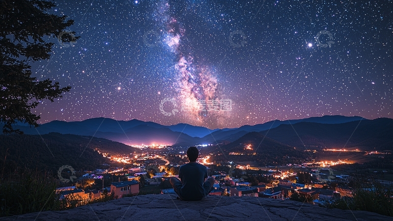 高清大图下载【趣麦麦图】星空下的山村夜景