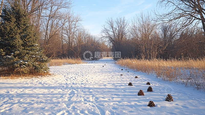 高清大图下载【趣麦麦图】雪地小路阳光明媚