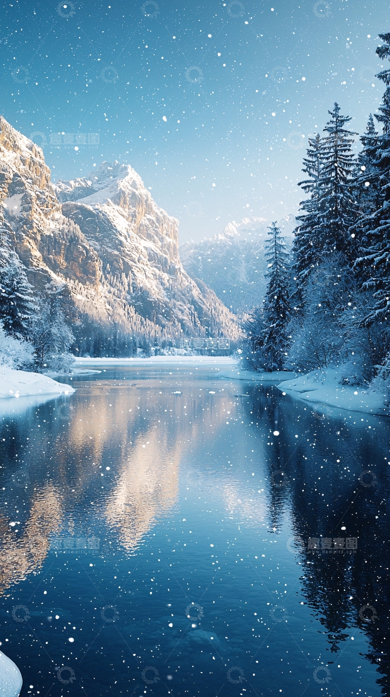 高清大图下载【趣麦麦图】雪山湖泊冬季风景