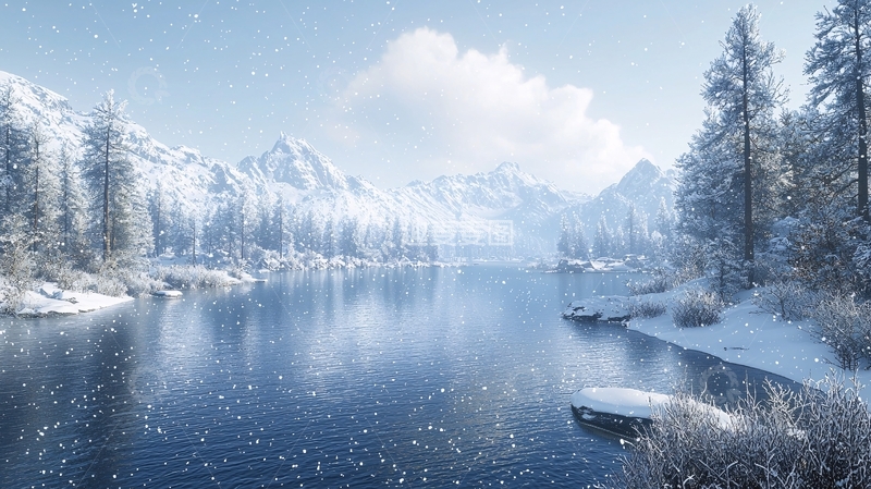 高清大图下载【趣麦麦图】冬季湖面雪山倒影