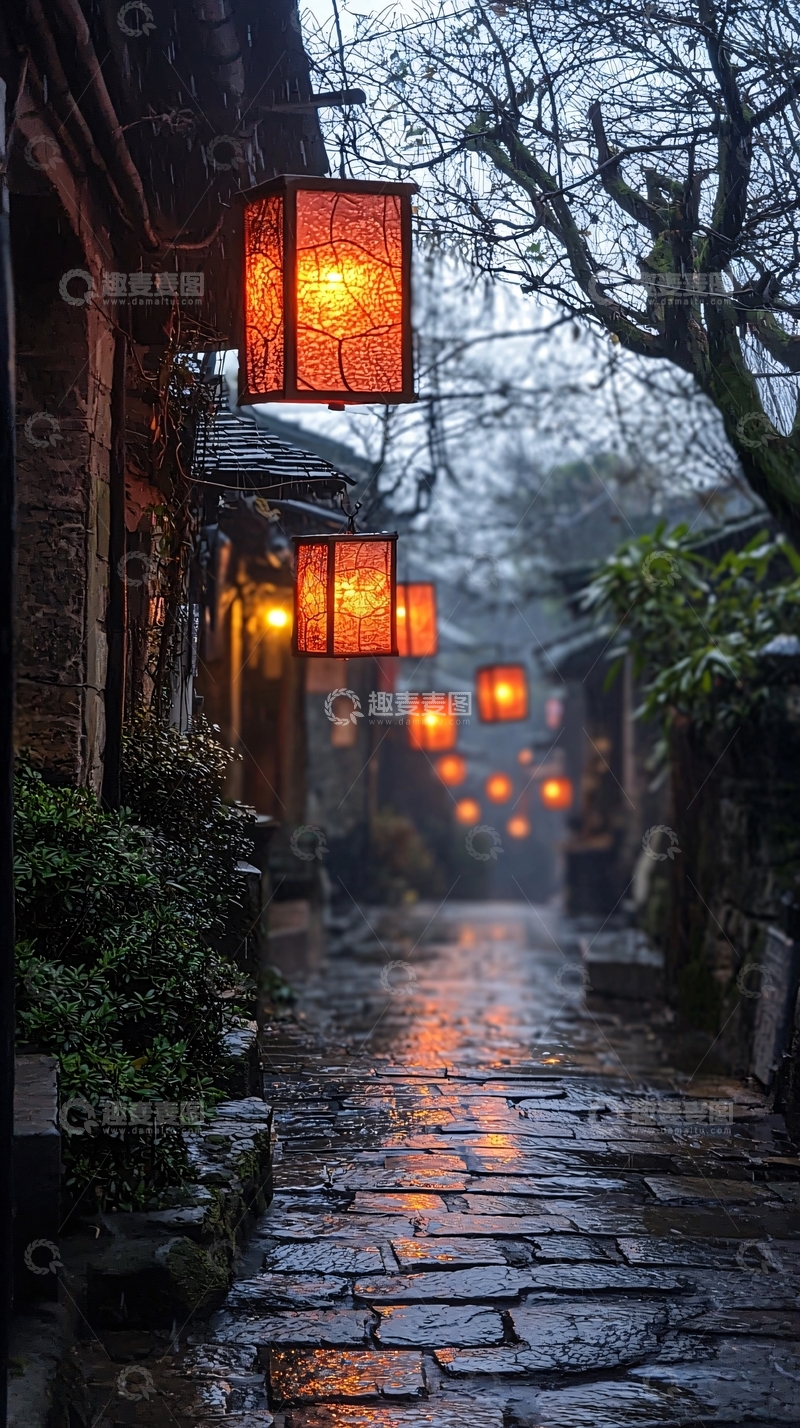 高清大图下载【趣麦麦图】古镇夜景