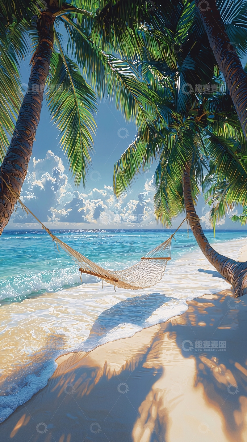 高清大图下载【趣麦麦图】海滩吊床