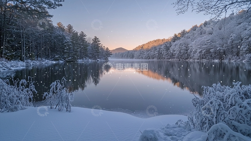 高清大图下载【趣麦麦图】雪景湖面宁静唯美