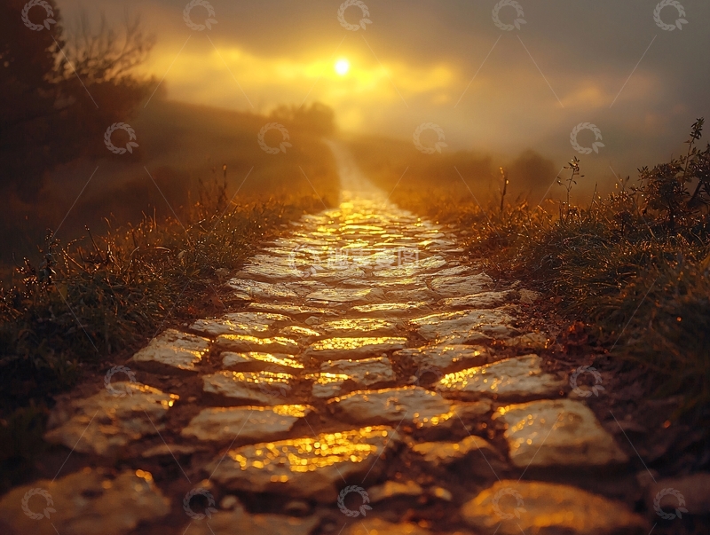 高清大图下载【趣麦麦图】清晨石路日出