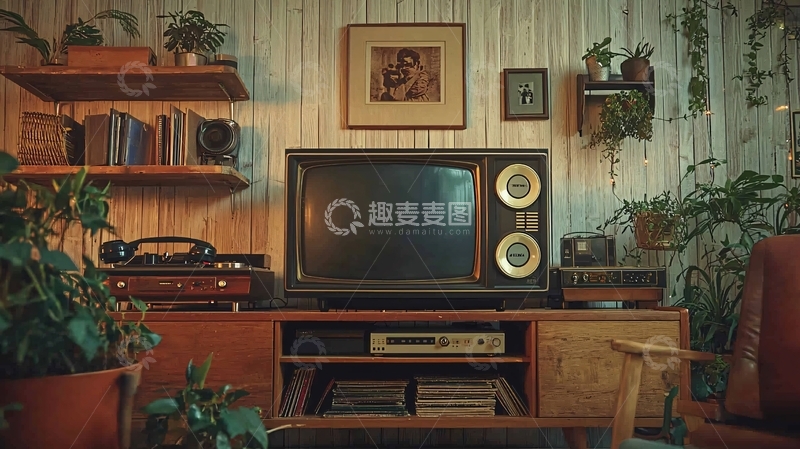 高清大图下载【趣麦麦图】老式电视机前的温馨家居