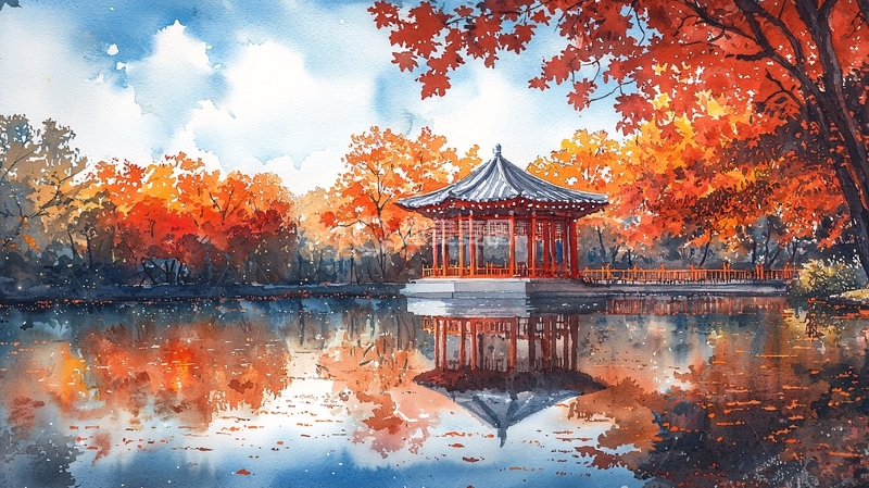 高清大图下载【趣麦麦图】湖中亭台