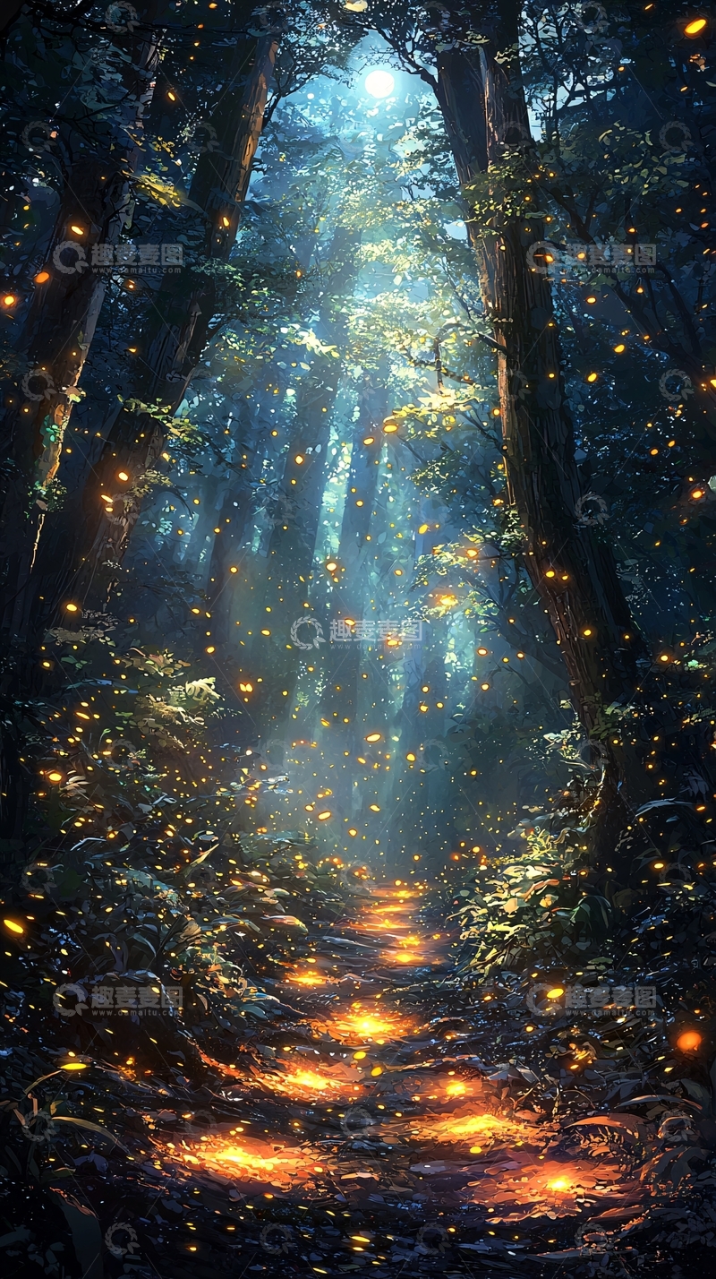 高清大图下载【趣麦麦图】神秘森林萤火虫夜光