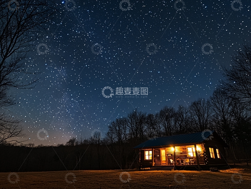 高清大图下载【趣麦麦图】星空下的温馨小屋