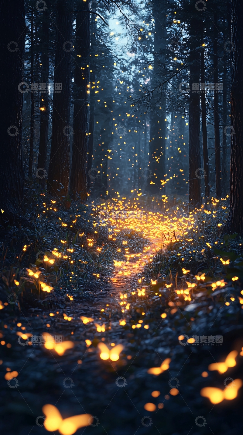 高清大图下载【趣麦麦图】萤火虫森林小路