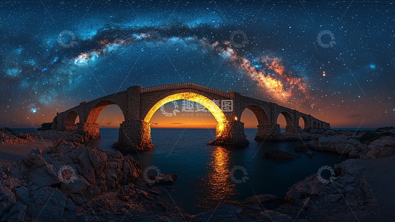 高清大图下载【趣麦麦图】星空下的古桥