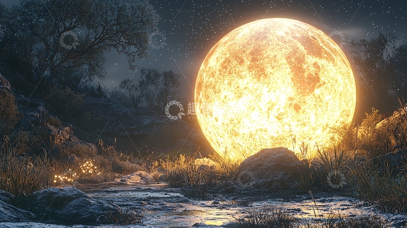 高清大图下载【趣麦麦图】巨大火红色月亮