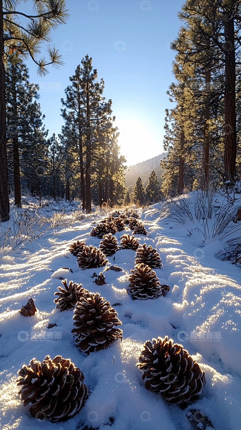高清大图下载【趣麦麦图】雪地松果小路