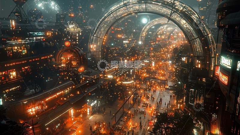 高清大图下载【趣麦麦图】蒸汽朋克风格未来城市