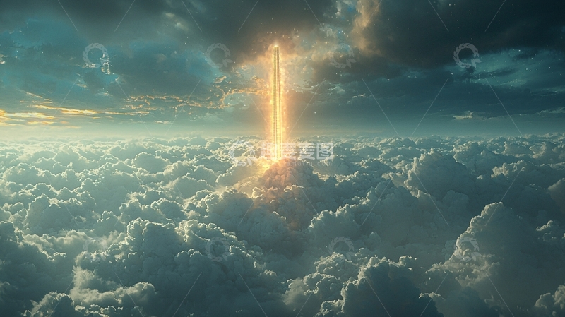 高清大图下载【趣麦麦图】云层中的金色光柱