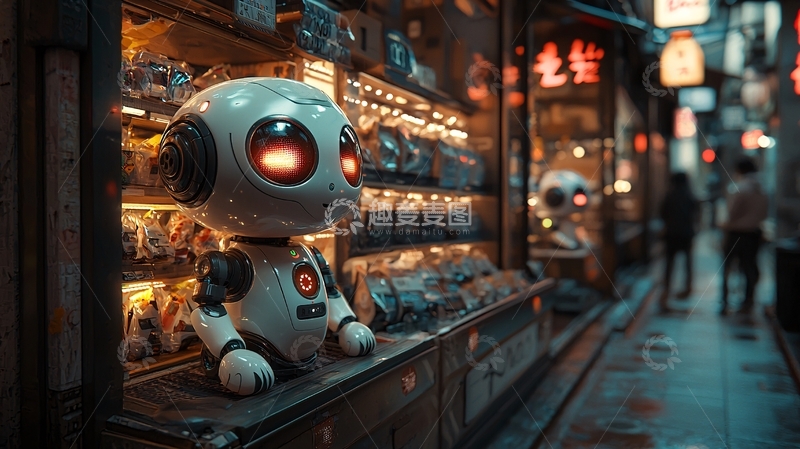 高清大图下载【趣麦麦图】古风街道机器人