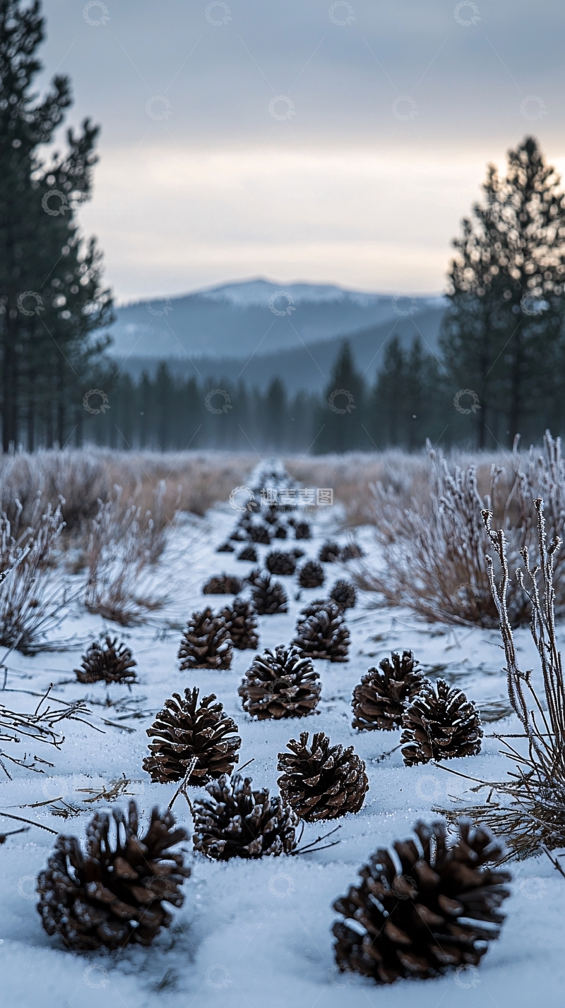 高清大图下载【趣麦麦图】雪地松果小路