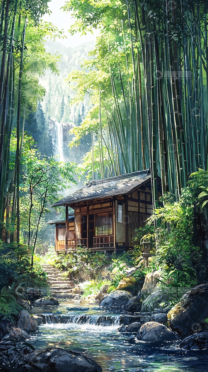 高清大图下载【趣麦麦图】竹林小屋