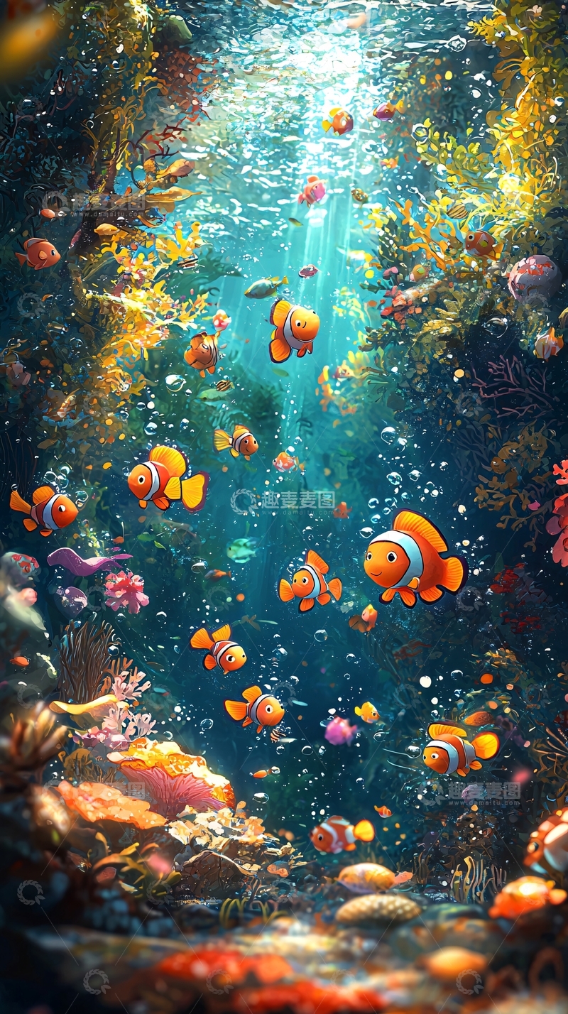 高清大图下载【趣麦麦图】海底珊瑚礁鱼群