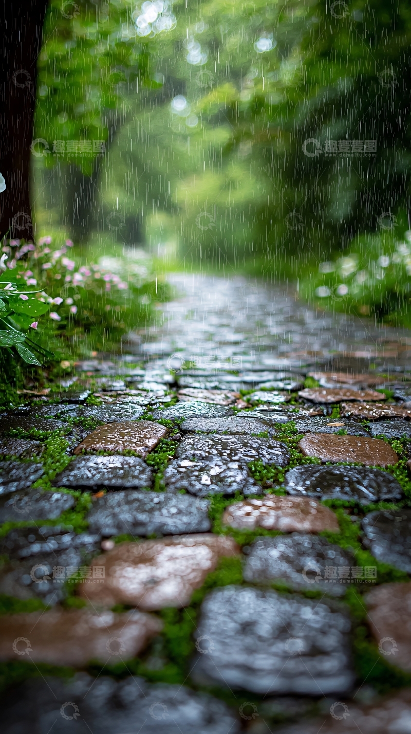 高清大图下载【趣麦麦图】雨中石子路