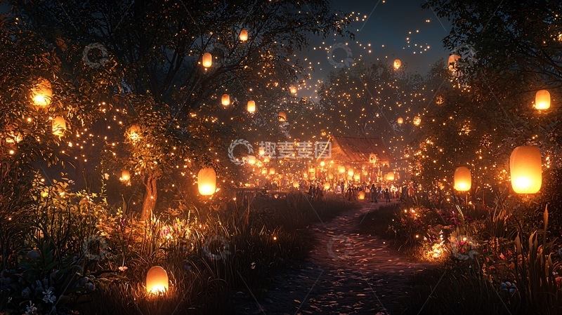 高清大图下载【趣麦麦图】梦幻萤火森林小路