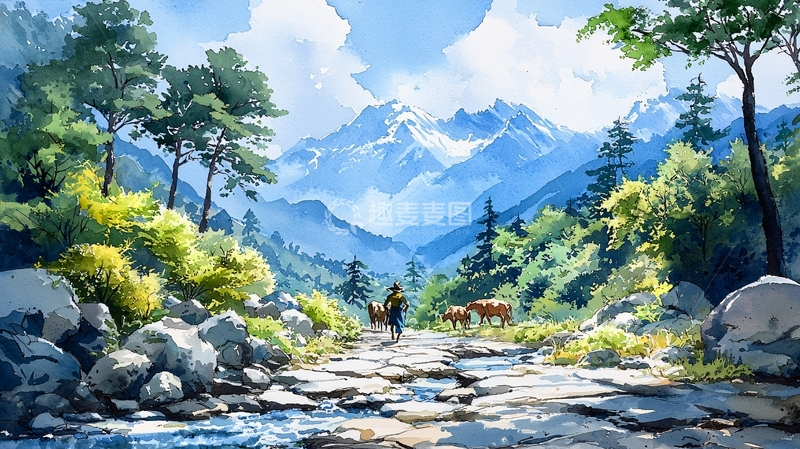 高清大图下载【趣麦麦图】山间小路风景画