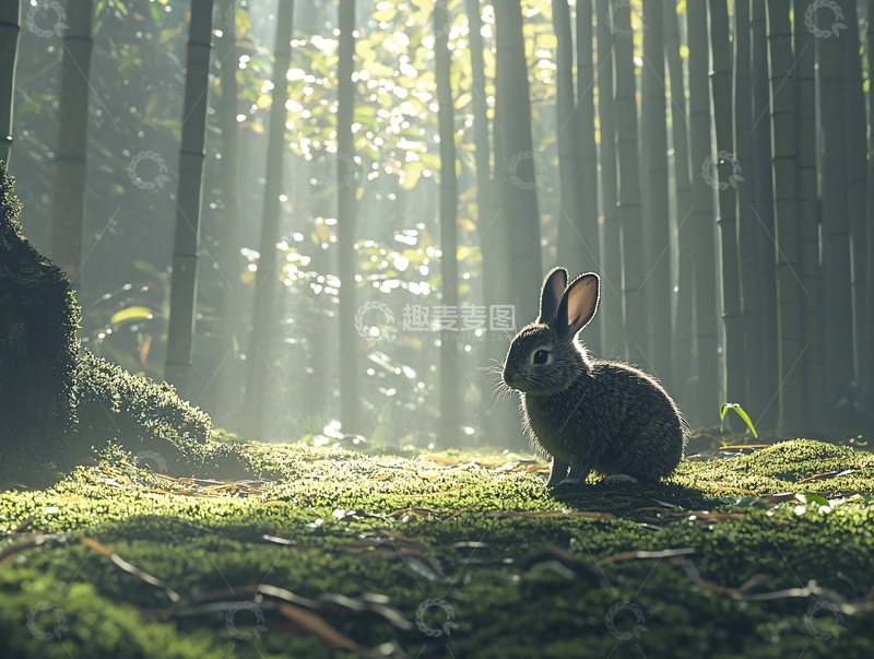 高清大图下载【趣麦麦图】兔子在森林阳光下