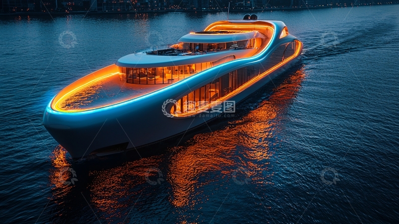 高清大图下载【趣麦麦图】夜幕下流线型豪华游艇