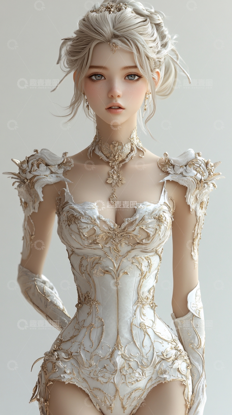 高清大图下载【趣麦麦图】唯美白发少女