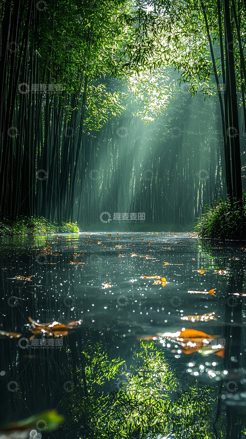 高清大图下载【趣麦麦图】竹林小溪