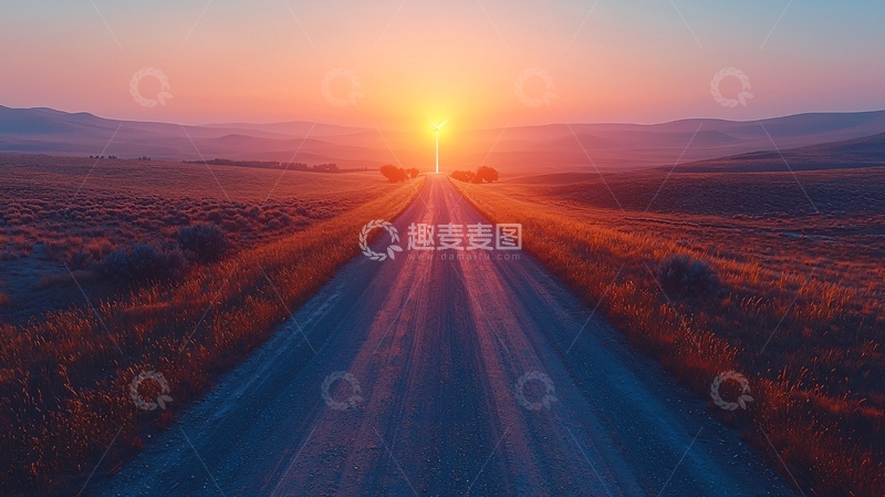 高清大图下载【趣麦麦图】日出公路