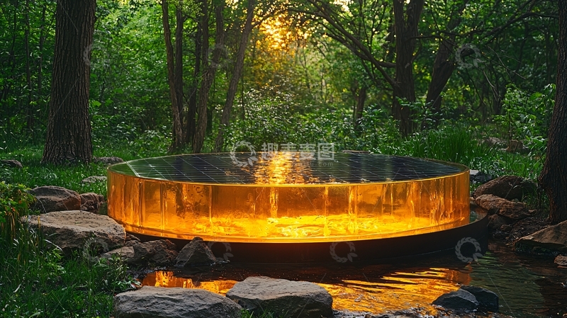 高清大图下载【趣麦麦图】森林环绕的金色水池